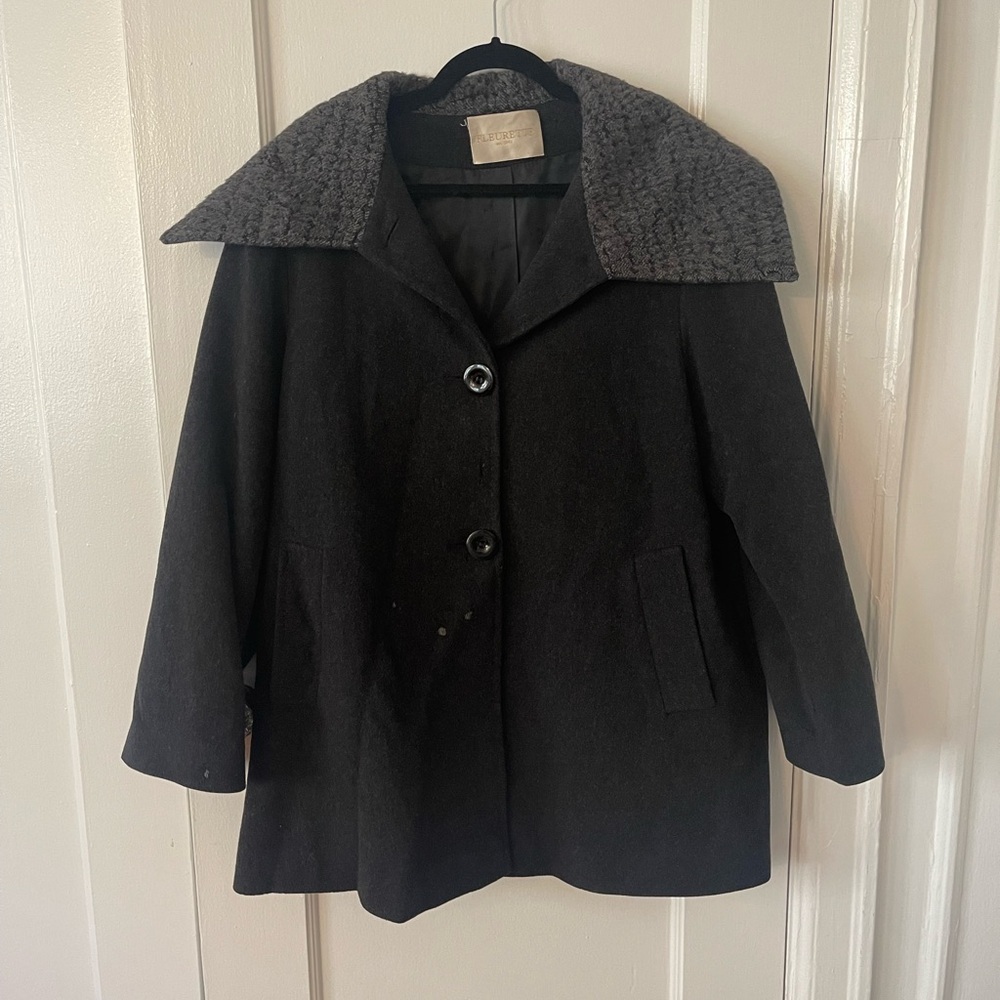 FLEURETTE Loro Piana Dark Gray Alpaca and Wool Pea Coat Made in the USA